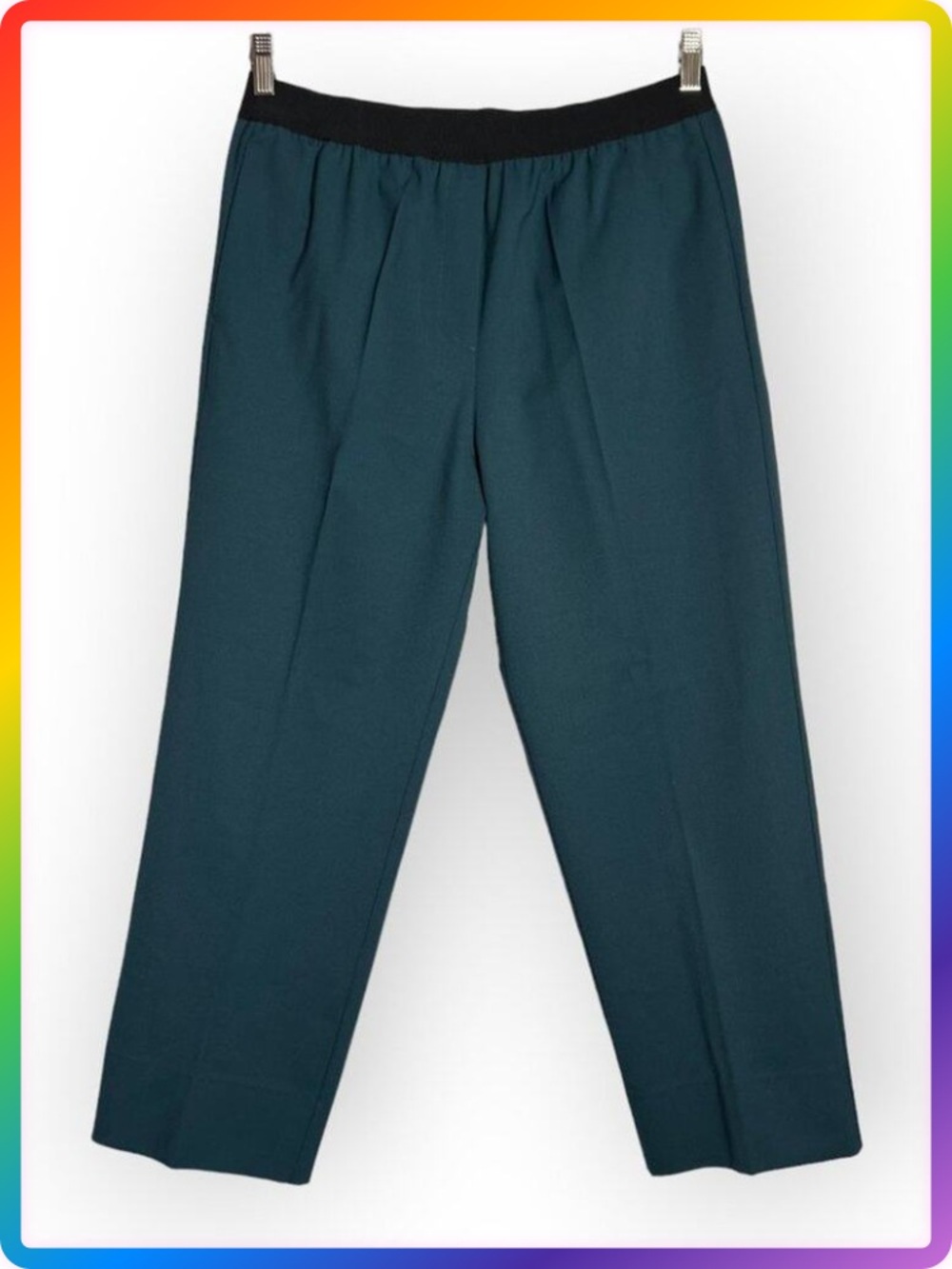 Jucca 365 Cigarette Pants SIZE L Teal High Rise Elastic Waist Ankle Crop Italy
